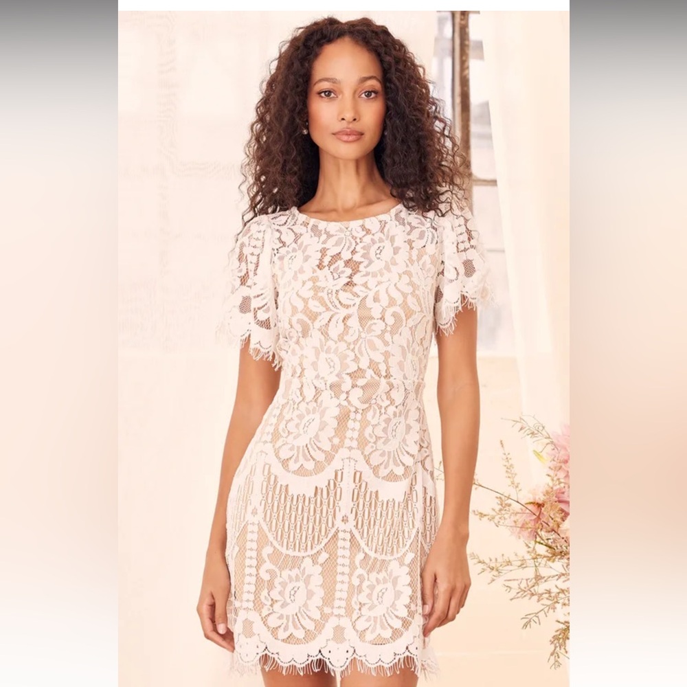 Lulu’s Pearson White Lace Short Sleeve Dress